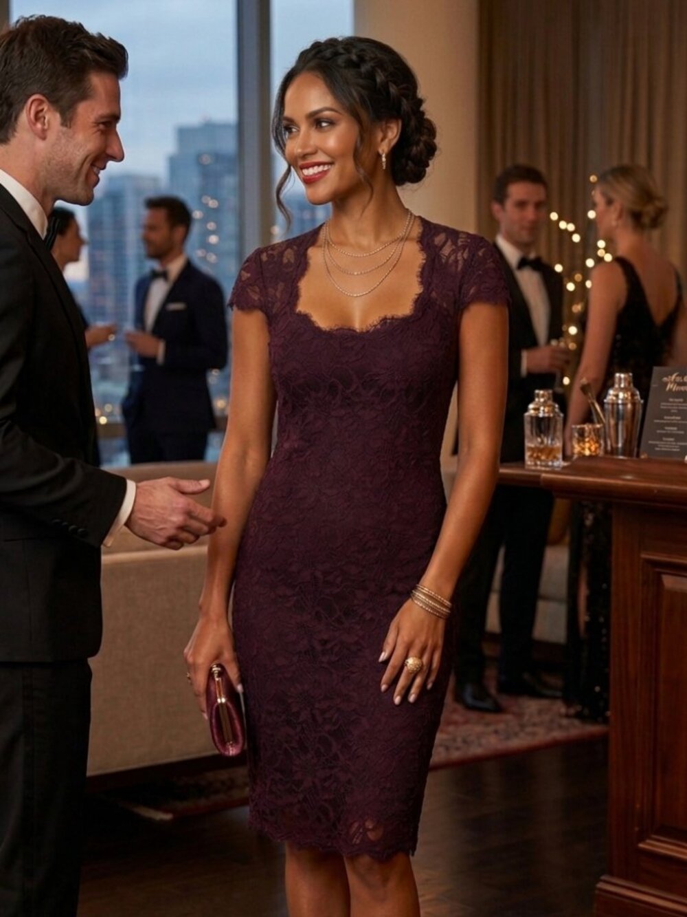 Jump Apparel by Wendye Chaitin Vibrant Burgundy Lace Cocktail/party Dress